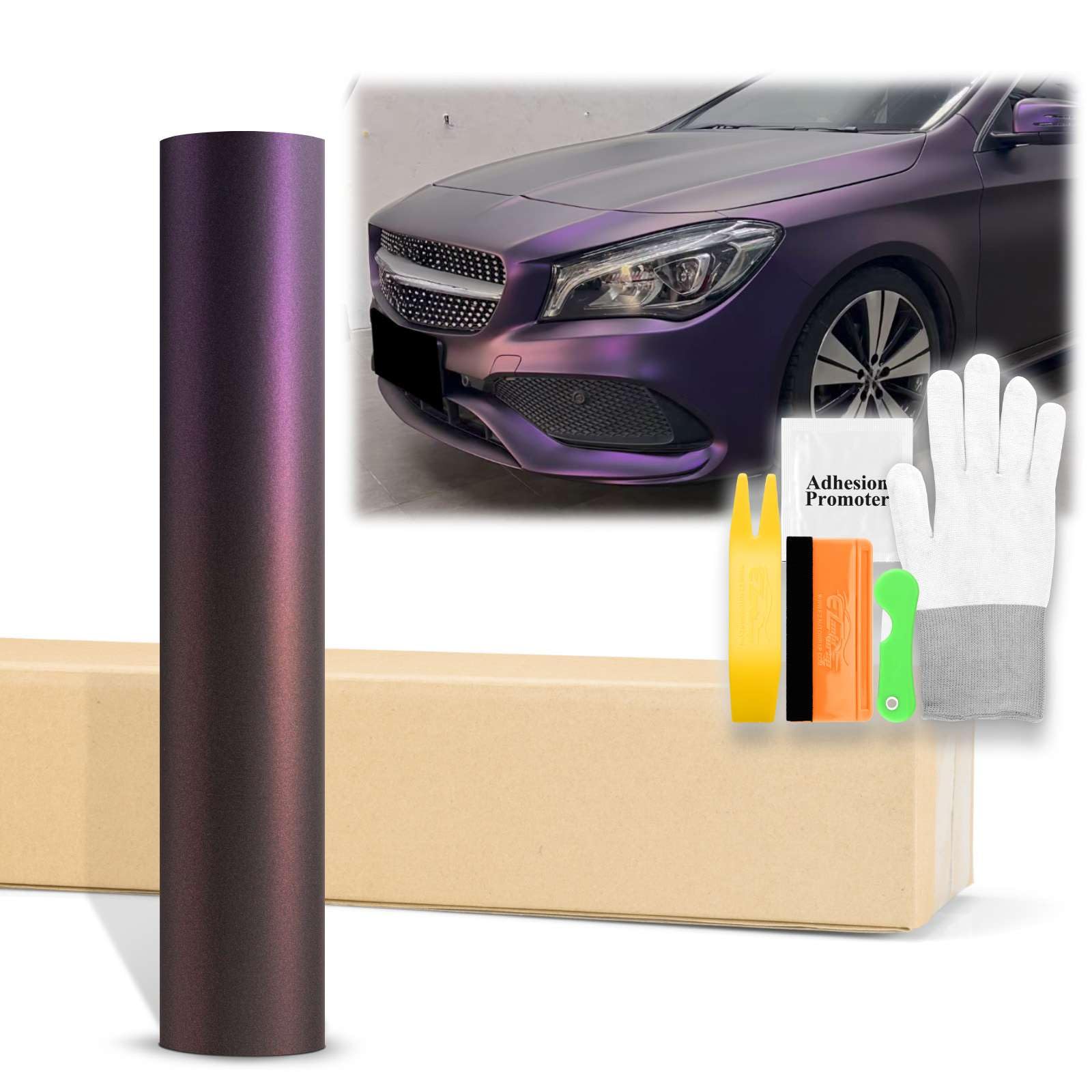 20"x60" (1.6FTx5FT) Magic Purple Matte Metallic Vinyl Wrap Auto Car Sticker Decal Film Sheet Bubble Free Air Release Technology with Tool Kit