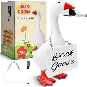 Mini Desk Goose 7 Inch with White Acrylic Sheet & Magnetic Marker, Office Desk Decor Table Decorations Goose Decor for Goose Gifts Office Gifts