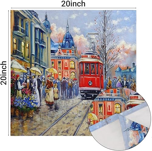 Miniatura 3 de Cloth Napkins Set of 6 Paris Streets 20x20 Inch Cloth Napkins Oil Painting Washable Reusable Kitchen Dinner Napkins Table Decor for Wedding, Holiday