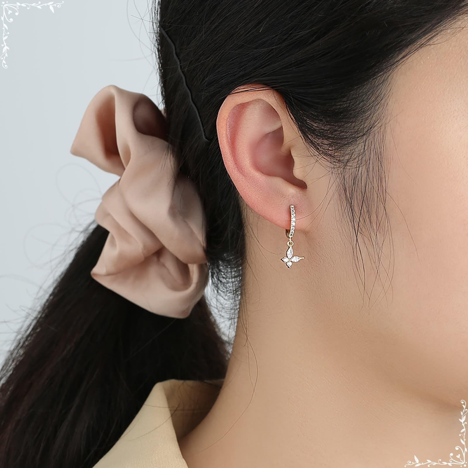 KnSam Pendientes de aro de oro amarillo de 18 quilates Au750 para mujer, pendientes de aro de mariposa con moissanita, talla marquesa, oro 750, pequeños pendientes de oro auténtico, oro