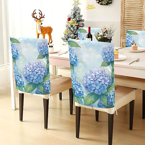 Miniatura 4 de Juego de 6 fundas decorativas para sillas decorativas de primavera con lema de hortensia azul para festivales (Pascua, graduación, etc.), fundas