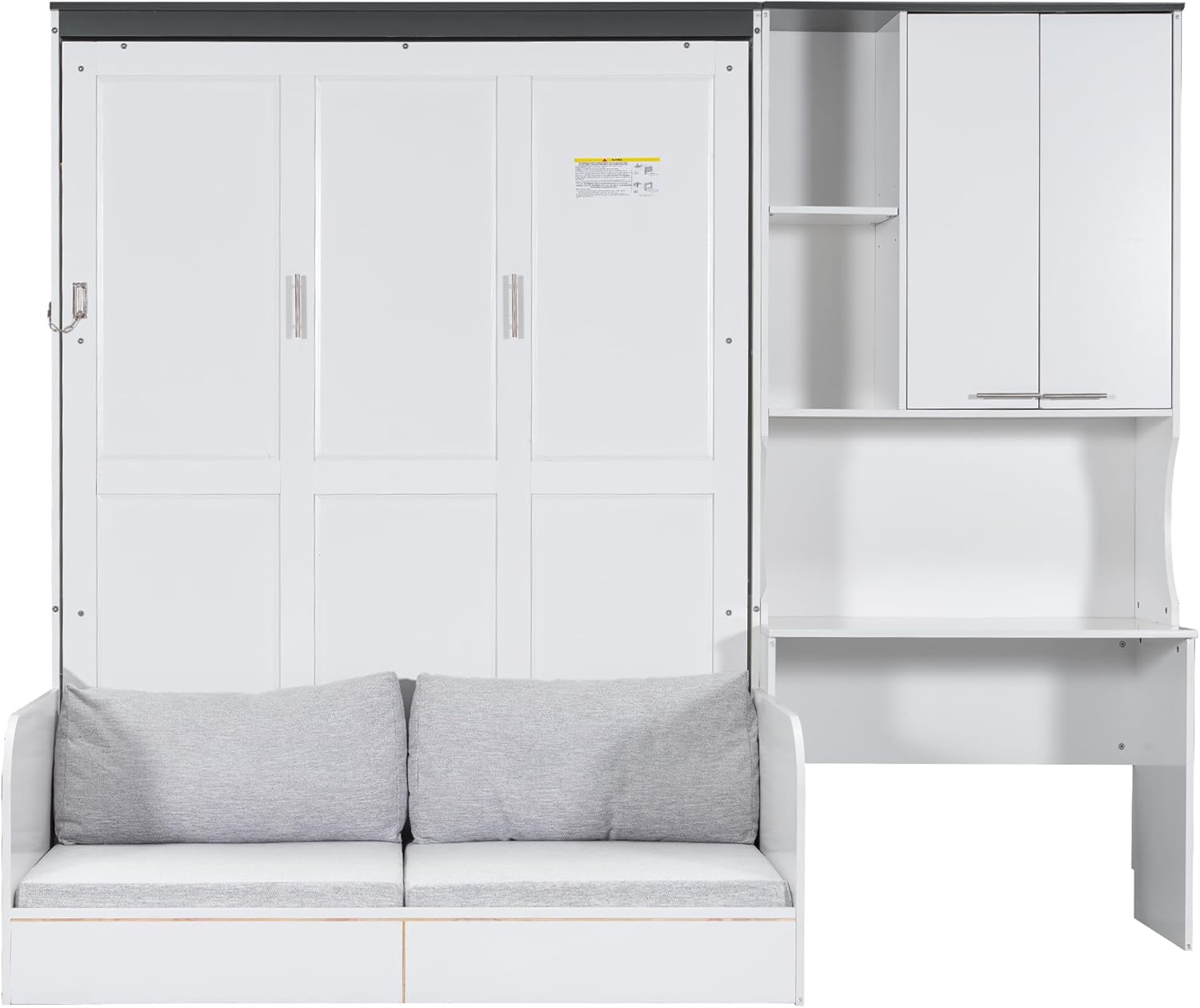 Harper & Bright Designs Queen Size Murphy Bed with Desk, Multi-Functional Murphy Bed with Sofa and Storage Cabinet – Space-Saving Foldable Design, White