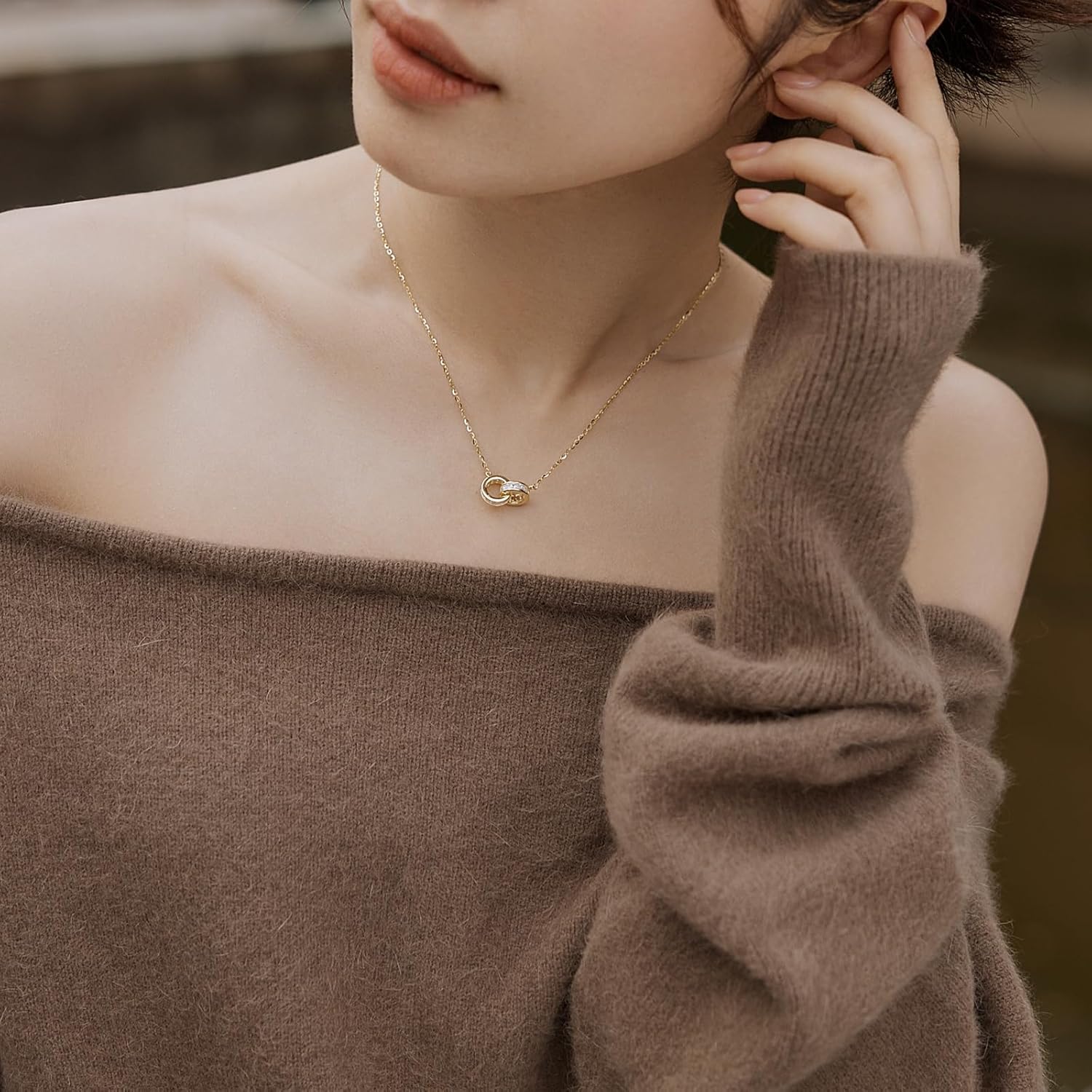 Pendant Necklaces for Women 18K Gold Plated Sterling Silver Interlocking Circle Cubic Zirconia Infinity Chain Necklace Jewelry Double Circle Dainty Gold Necklace Girlfriends Mom - Image 6