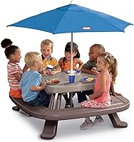 Vista 3 de Mesa de picnic para plegar y guardar con sombrilla Little Tikes, Marrón