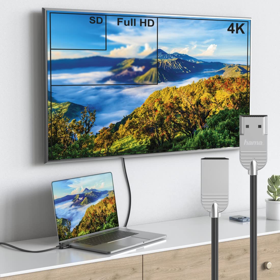 Hama HDMI Kabel 2 m lang Ultra HD 4K (High Speed HDMI Cable HDR, HEC, ARC, Monitorkabel mit Metallstecker im Slim Design, Verbindung von PC/Notebook mit Monitor, TV, Beamer, Playstation, XBOX)
