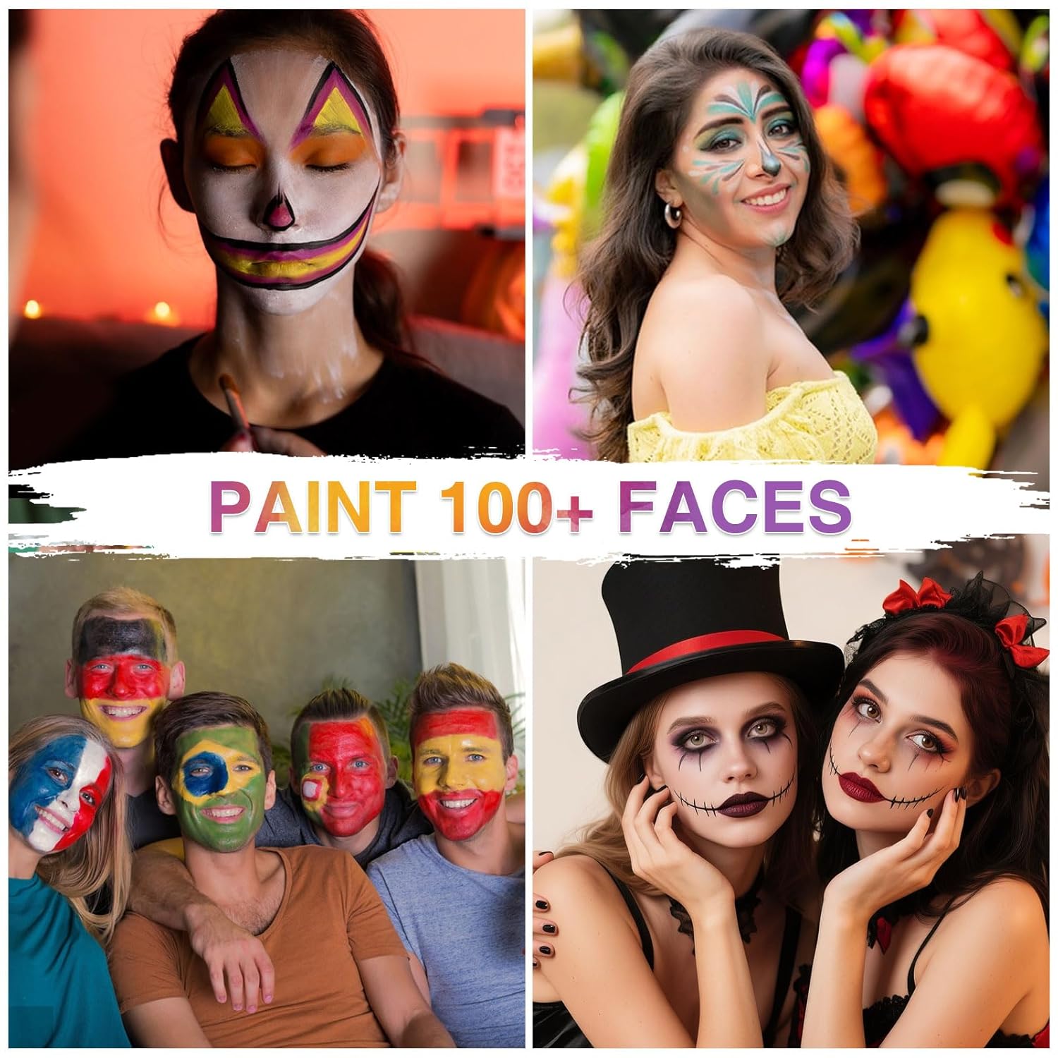 VESPRO Professional Face Body Paint Kit,42 Colors Oil Face&Body Paint Kit (26 Classic Colors+10 Metal Colors +6 UV Glow Colors) with 10 Size Brushes 4PCS Reusable Large Face Stencils and 4PCS Small Paint Stencils for Kids’ and Adults’ Halloween Makeup - Image 6