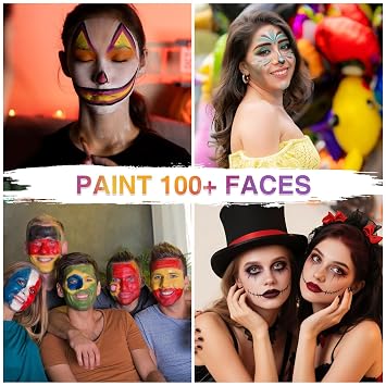 VESPRO Face Painting Kit For Adult Party,32 Colors Professional Oil Face&Body Paint Kit with 10 Brushes 4 Reusable Face Stencils,2 Glitters and 2 Sponges for Adults Halloween Makeup