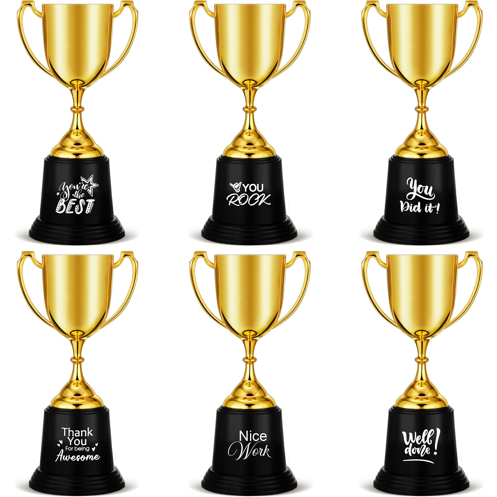 Hicarer Coworker Gift 9 Inch Mini Trophies Gold Plastic Prize Awards Participation Trophy Golden Award Trophy Cups for Sports Party Competitions Soccer Baseball Rewards Teacher(6 Pcs, Nice)