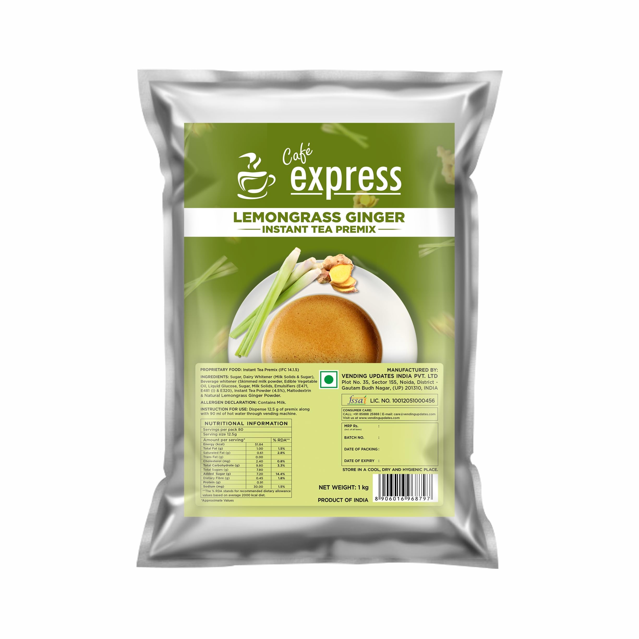 Atlantis 3 in 1 Cafe Express Lemon Grass Ginger Instant Tea Premix 1 Kg Pack of 1 For Vending Machine and Manual Use