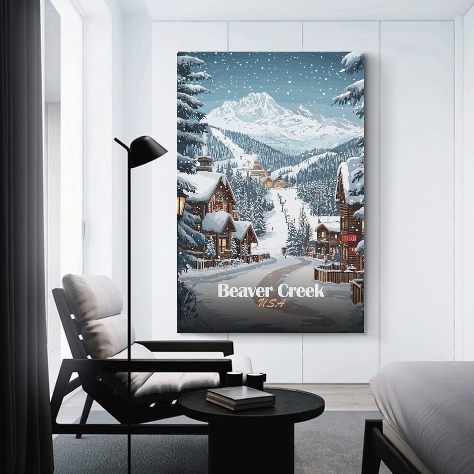 Junmoney Beaver Creek Winter Wonderland Canvas Art Print, 24x36inch(60x90cm), for Hallway, Bedroom Or Modern Interiors, A Wall Art Gift for Fresh Interiors