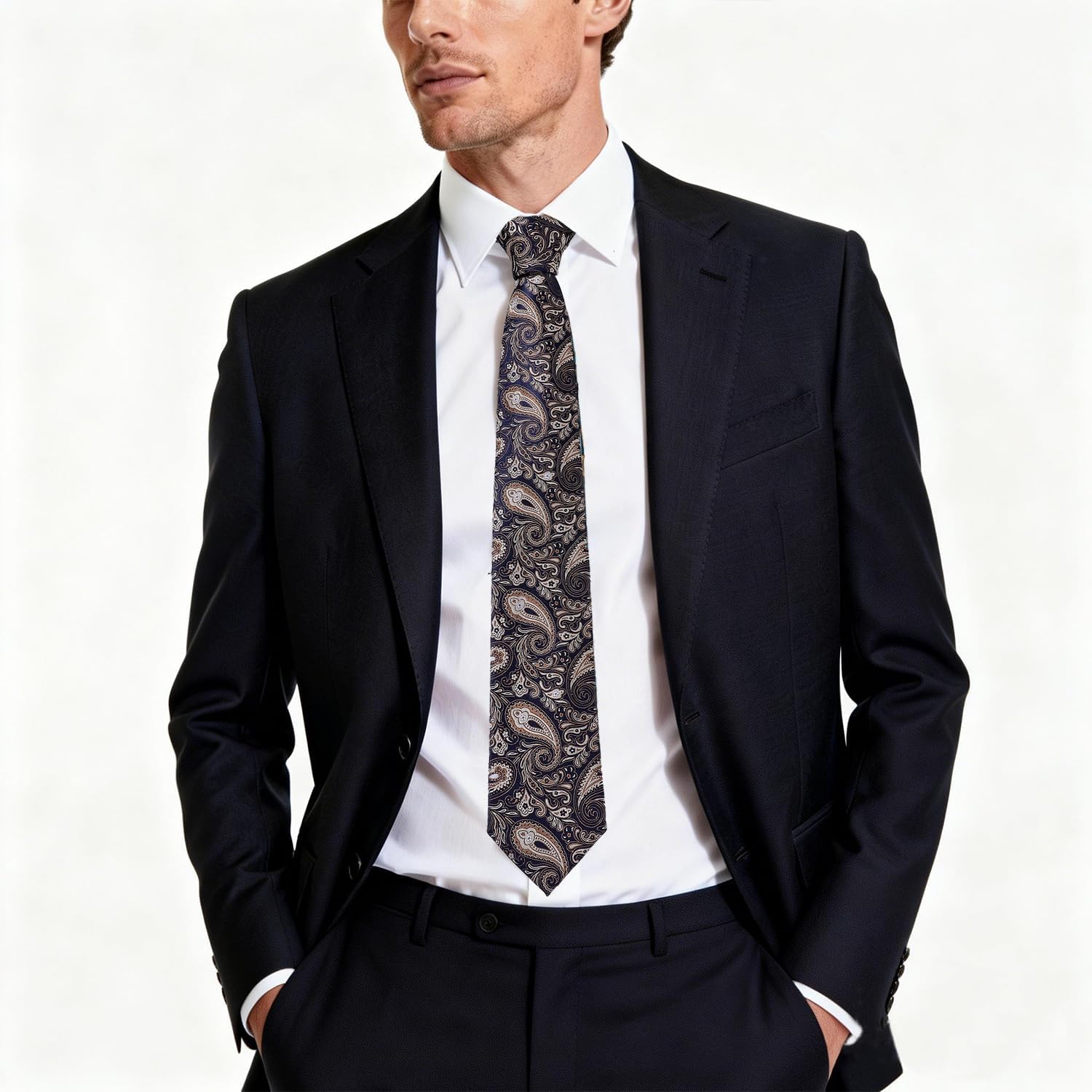 DiBanGu Mens Paisley Tie Sets Silk Jacquard Woven Floral Necktie and Pocket Square Cufflinks Wedding Business Party - Image 2