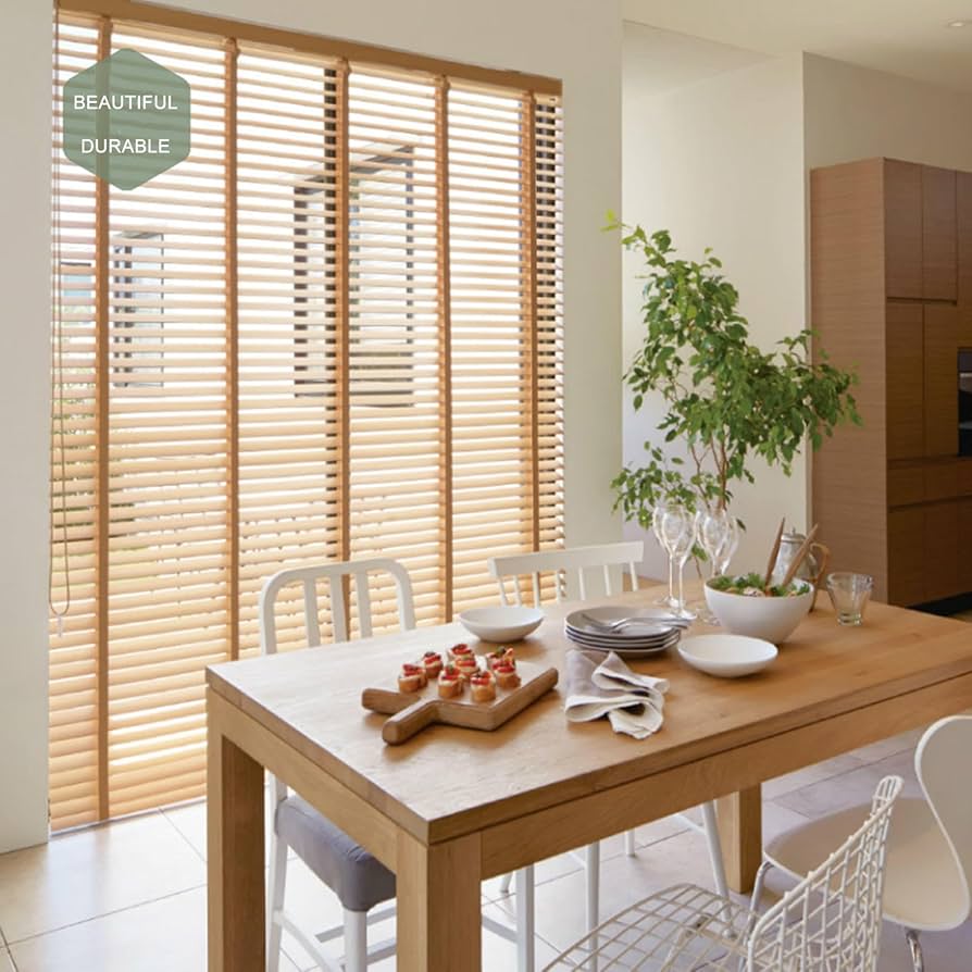 Tende Veneziane In Legno Con Lamelle Da 5cm - Misure Personalizzabili, Senza Fili Per Privacy E Oscurità Totale, Facile Installazione Interno/Esterno