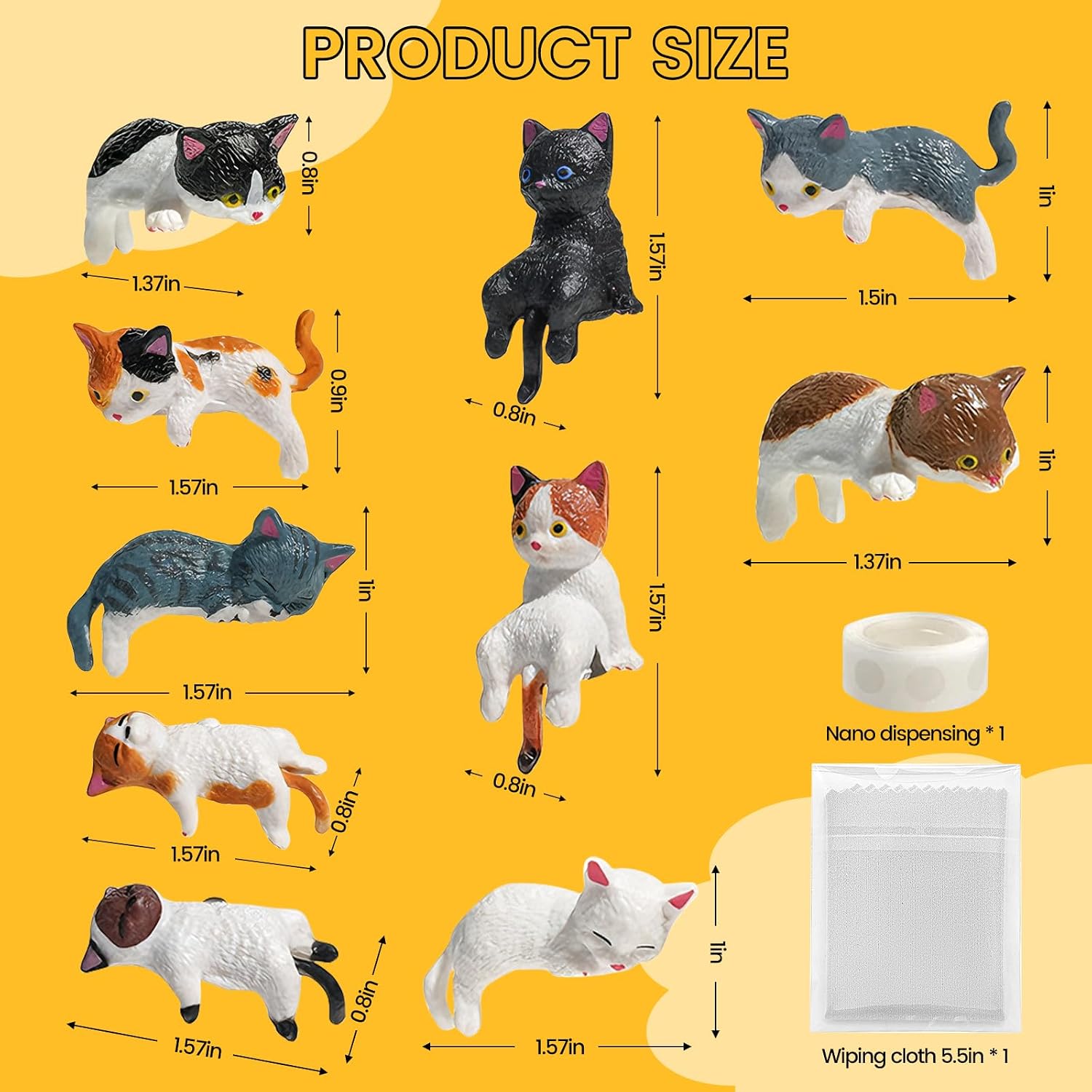 10pcs Mini Cat Figurines, Cute Cat Office Desk Figurines, Monitor Decor, Car Decor, Desktop Decoration Accessory Gift (C-Cats)