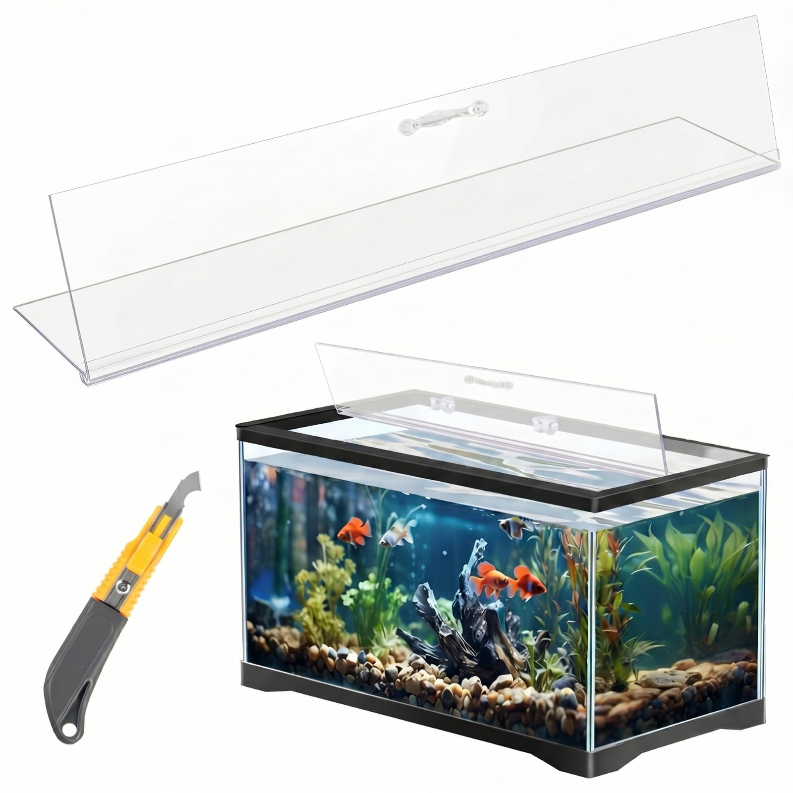 Sieral Aquarium Lid Polycarbonate Canopy Set Aquarium Cover Fish Tank Lid Without Center Brace with a Hook Knife (30 x 12 Inch)