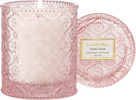 La Jolie Muse Santal Rosé Scented Candle, 6 oz, Vegan Soy, 40 Hours Burn Time