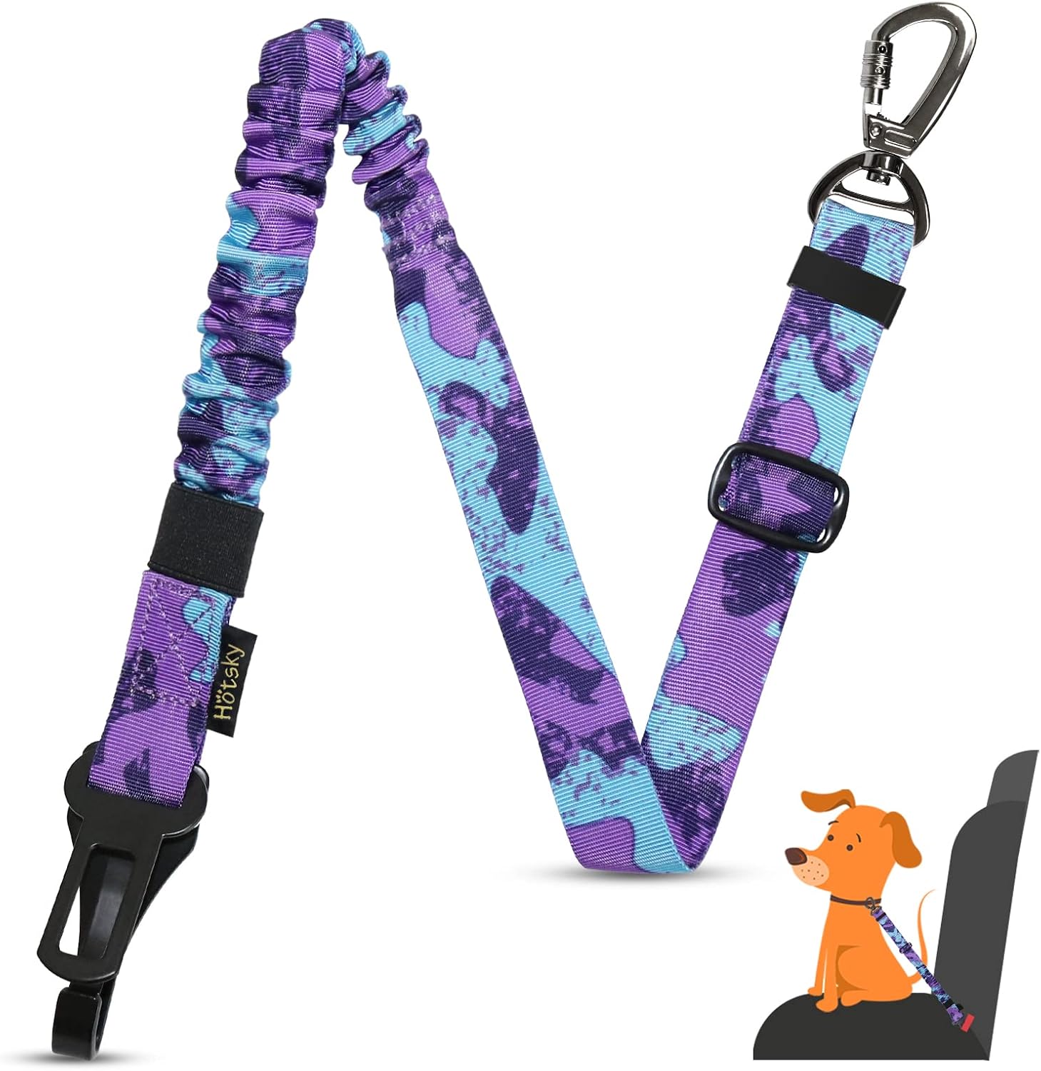 Dog Seatbelt, Updated 3-in-1Pet Car Seat Belt for Dogs, Bungee Dog Car Tether with Clip Hook Latch & Buckle, Heavy Duty Dog Safety Belt…