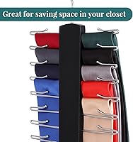 Vista 4 de Sawysine Paquete de 2 percheros de madera para corbatas y cinturones para hombres con 24 ganchos giratorios de 360 grados, accesorios para bufandas