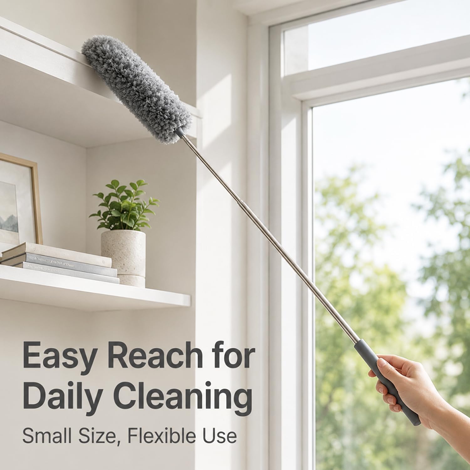 2 Pack Small Microfiber Feather Duster for Cleaning, Hand Washable Dusters with Extendable Pole, Cleaning Tools for Office, Car, Window, Furniture, Ceiling Fan