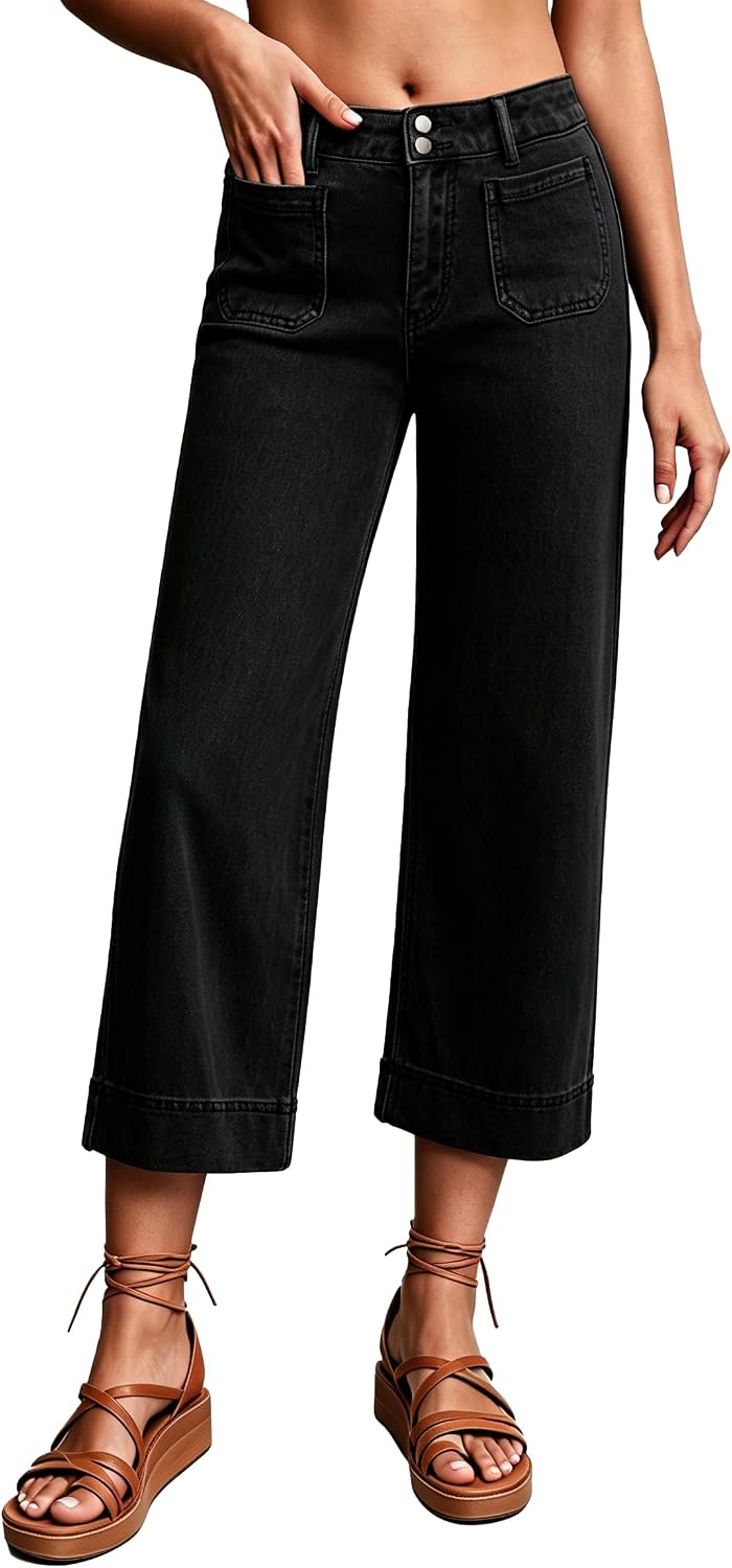 Jeans Capri for Women Strechy Wide Leg Trendy Cropped Denim Pants