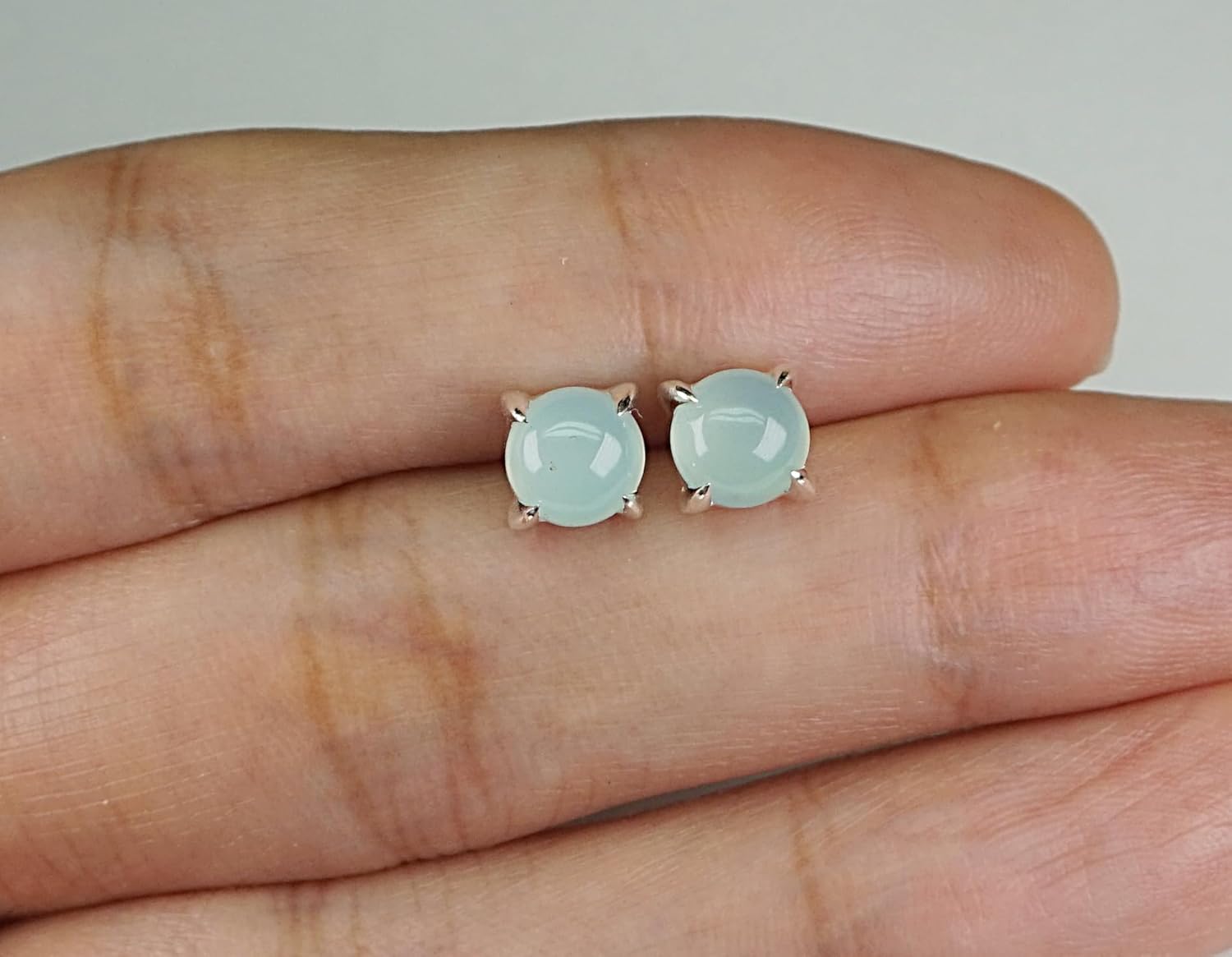 6mm Round Cabochon Genuine Rainbow Moonstone 925 Sterling Silver Stud Earrings June Birthstone, S16 - Image 6