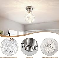 Vista 2 de Lámpara de techo semiempotrada de vidrio vintage plateada, paquete de 2 lámparas de techo de vidrio martillado, pequeña lámpara de techo para sala