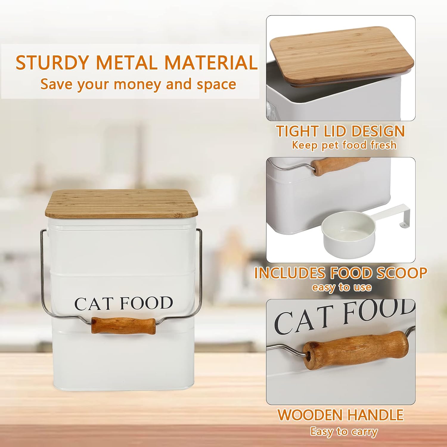Farmhouse Cat Food Storage Container,6L Cat Food Canisters,Pet Foods Container Hold 5~6lbs Cat Food Treats,Airtight Cats food Storage with Lid and Scoop,Kibble Containers Countertop-White image 2