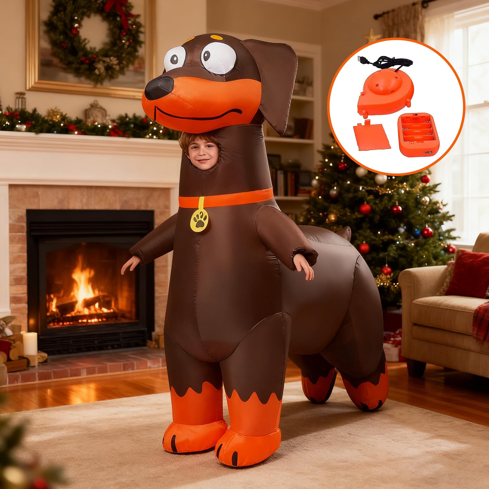 Generico Costume Gonfiabile Bassotto,Costume Gonfiabile Da Cane | Vestito Divertente Soffiabile Da Bassotto | Per Natale Esterno Interno Festa Raduno Cosplay Carnevale Foto Celebrazione