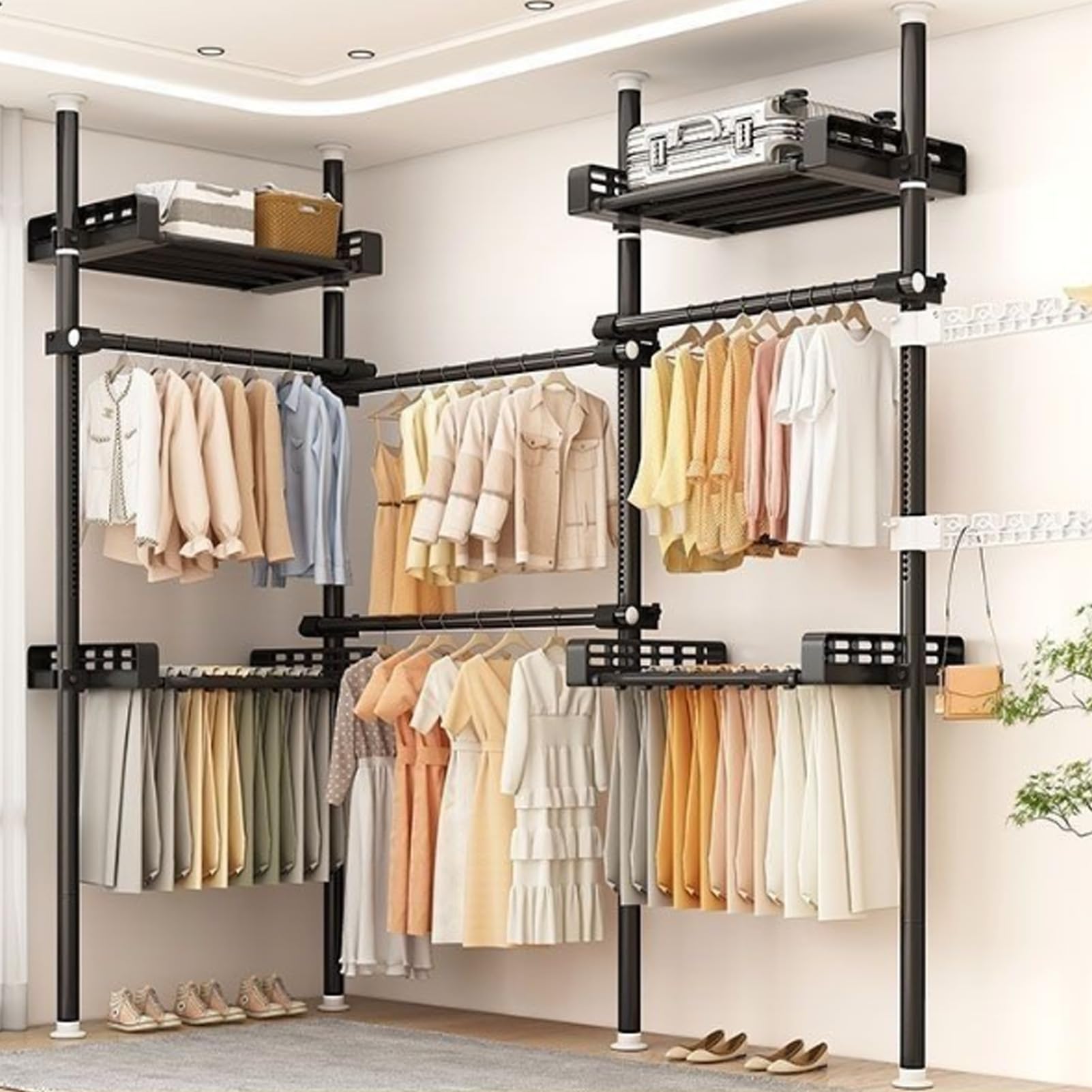 Kit Modulare per Armadio a Cabina - Appendiabiti Telescopico Regolabile con Scaffali, 110-310 Cm, Ideale per l'Organizzazione di Dormitorio e Camera da Letto