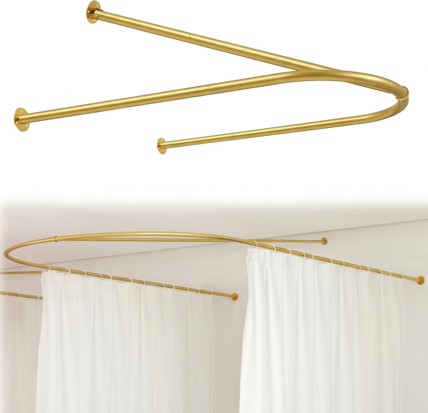 Zonon Gold U Shaped Privacy Divider Curtain Rod 90.55" x 47.24" Rod with Ceiling Support Curtain Track, Privacy Divider, for Hospital, Beauty Salon, Fitting Room, Hotel (No Curtains)