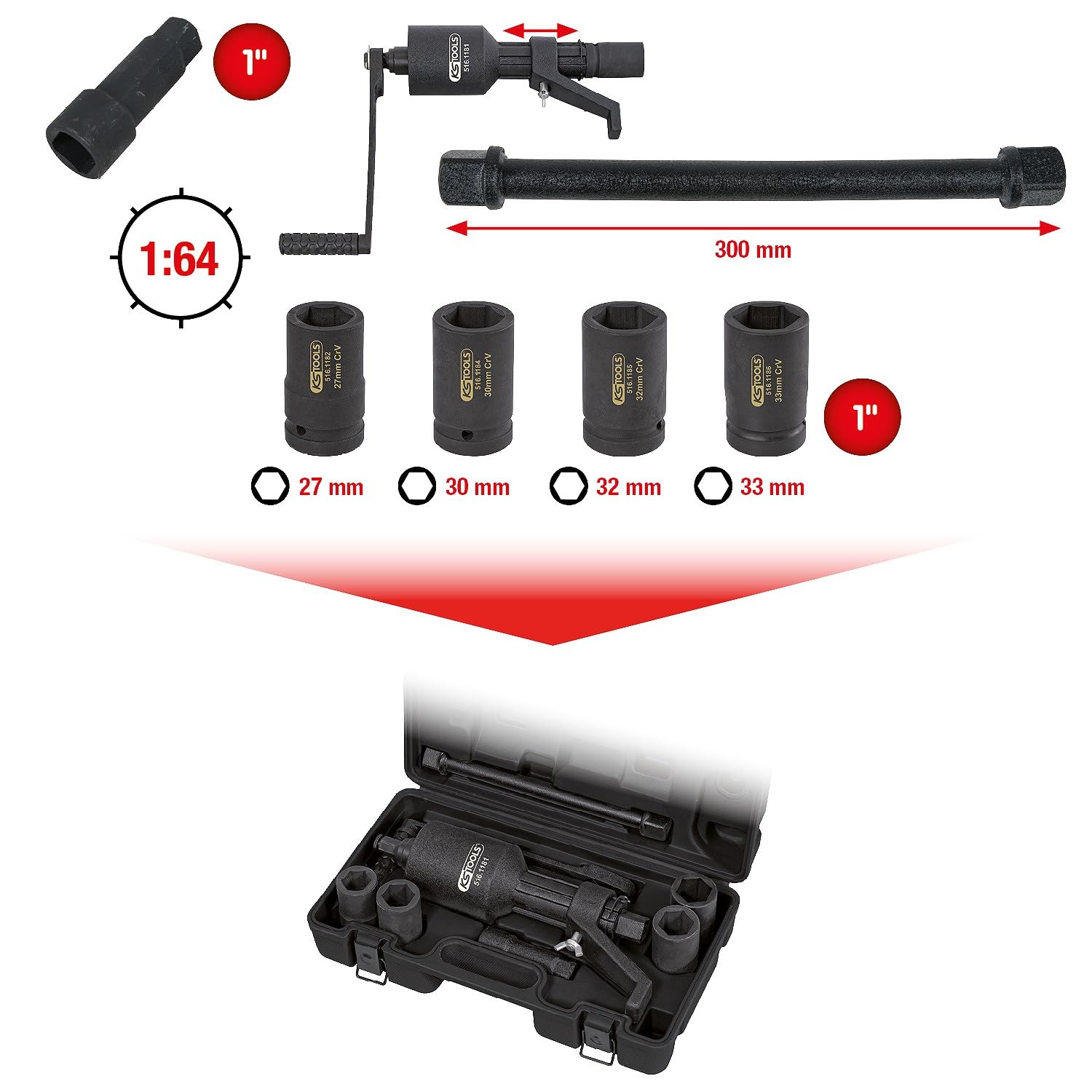 KS Tools 516.1180 Uniwersalny zestaw wzmacniaczy momentu dynamometrycznego, 7-szt