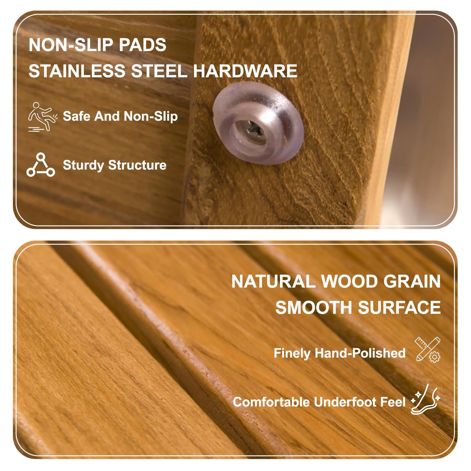 Tappetino da Bagno in Legno di Teak Pedana Doccia Impermeabile,Design a Doghe, Design rialzato per Doccia Esterna(30x30cm/11.8x11.8in)