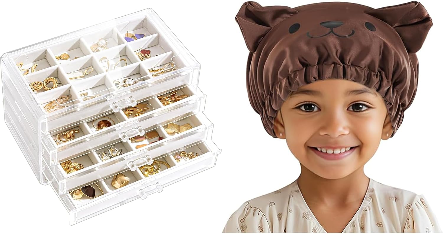 Lolalet Jewelry Organizer Bundle with Cute Animal Shapes Kids Bonnets