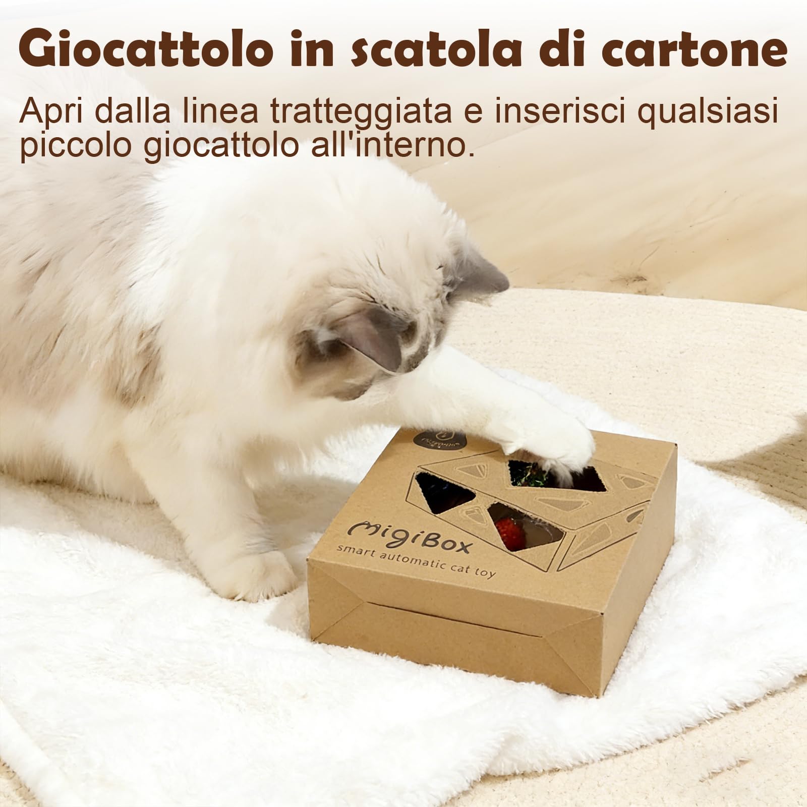 Migipaws Giocattolo per gatti, giocattolo interattivo automatico con 7 fori a forma di topolino, giocattolo stimolante e divertentissimo per gatti che vivono in casa, ricaricabile tramite USB
