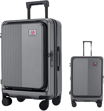 1-300PCS Personalized Customized Carry On Luggage 22x14x9 Airline Approved with Spinner Wheels,Lightweight 20 Inch Luggage with TSA Lock,Expandable Hard Shell Carry On Suitcases for Men Women,Grey