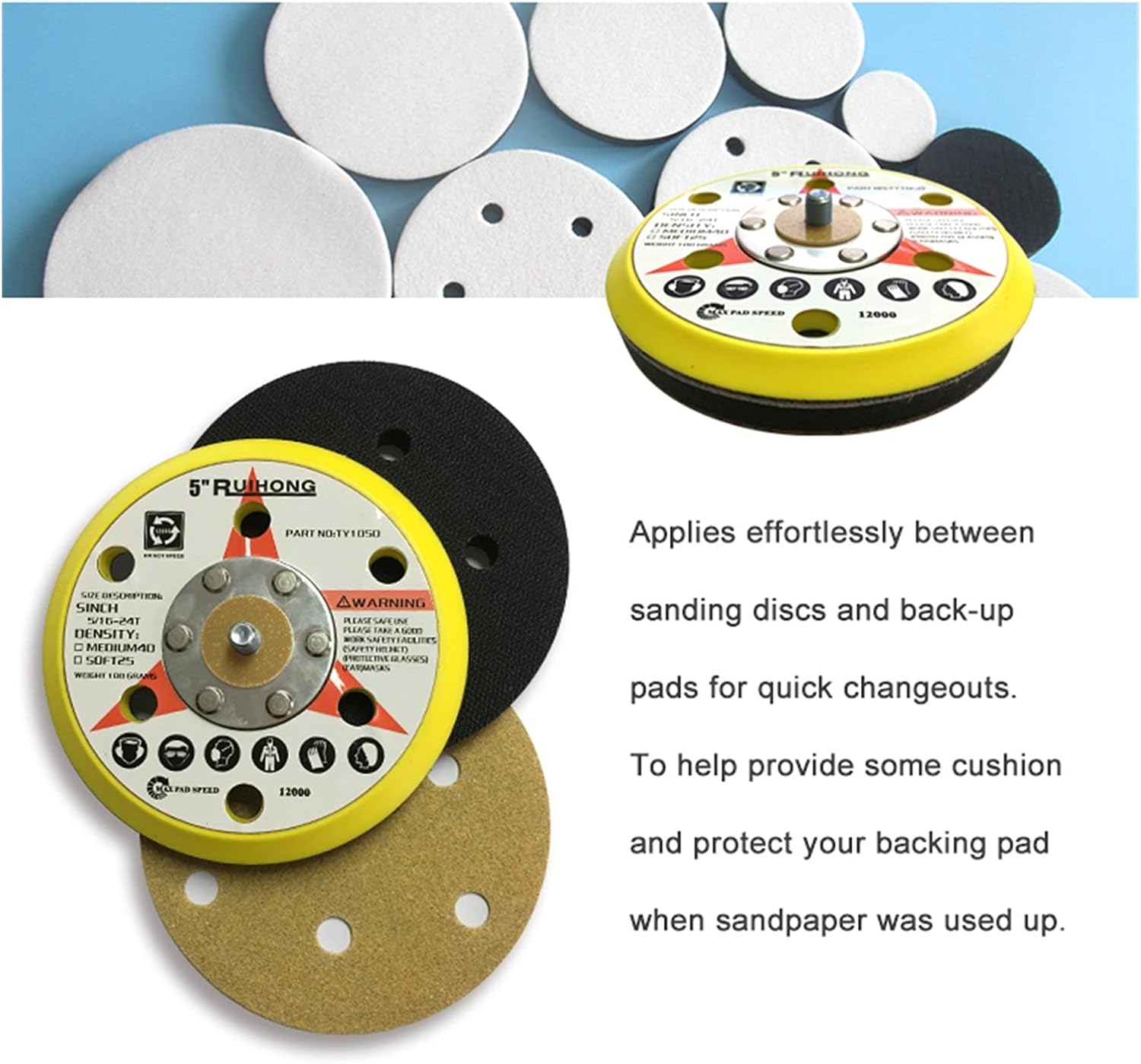 Sanding Sandpaper Sponge Brush 5-inch 6-hole 125mm Soft Interface Pad Hook And Loop Soft Foam Pad For Damping And Protection Of The Sanding Pad (5 Packs)