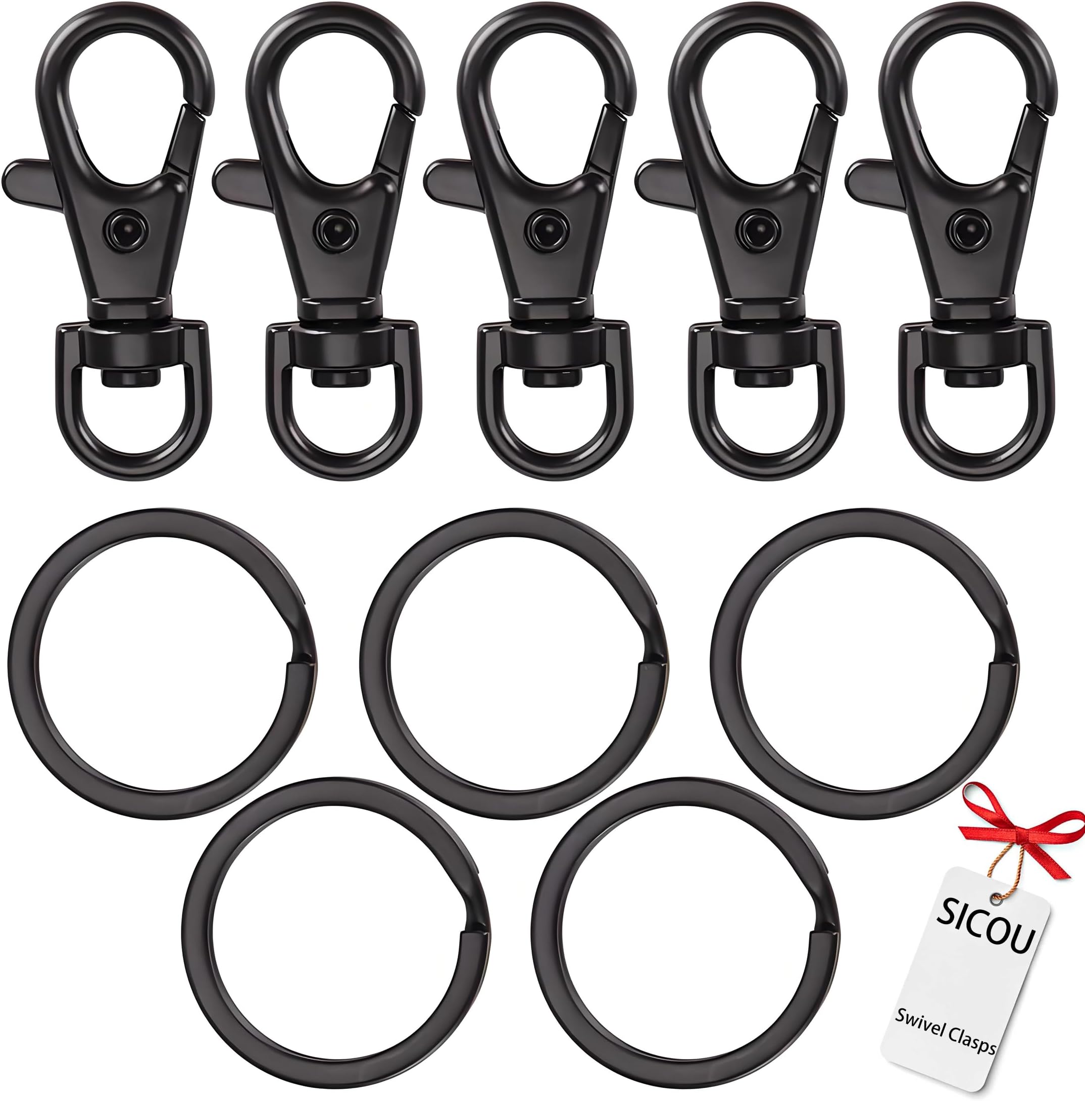 5 Sets Keychain Hooks with Key Rings Swivel Clasps Lanyard Snap Hooks Metal Lobster Claw Clasps Key Chain for Lanyard Clip, Jewelry Making, Crafts, Black, 1.5INCH