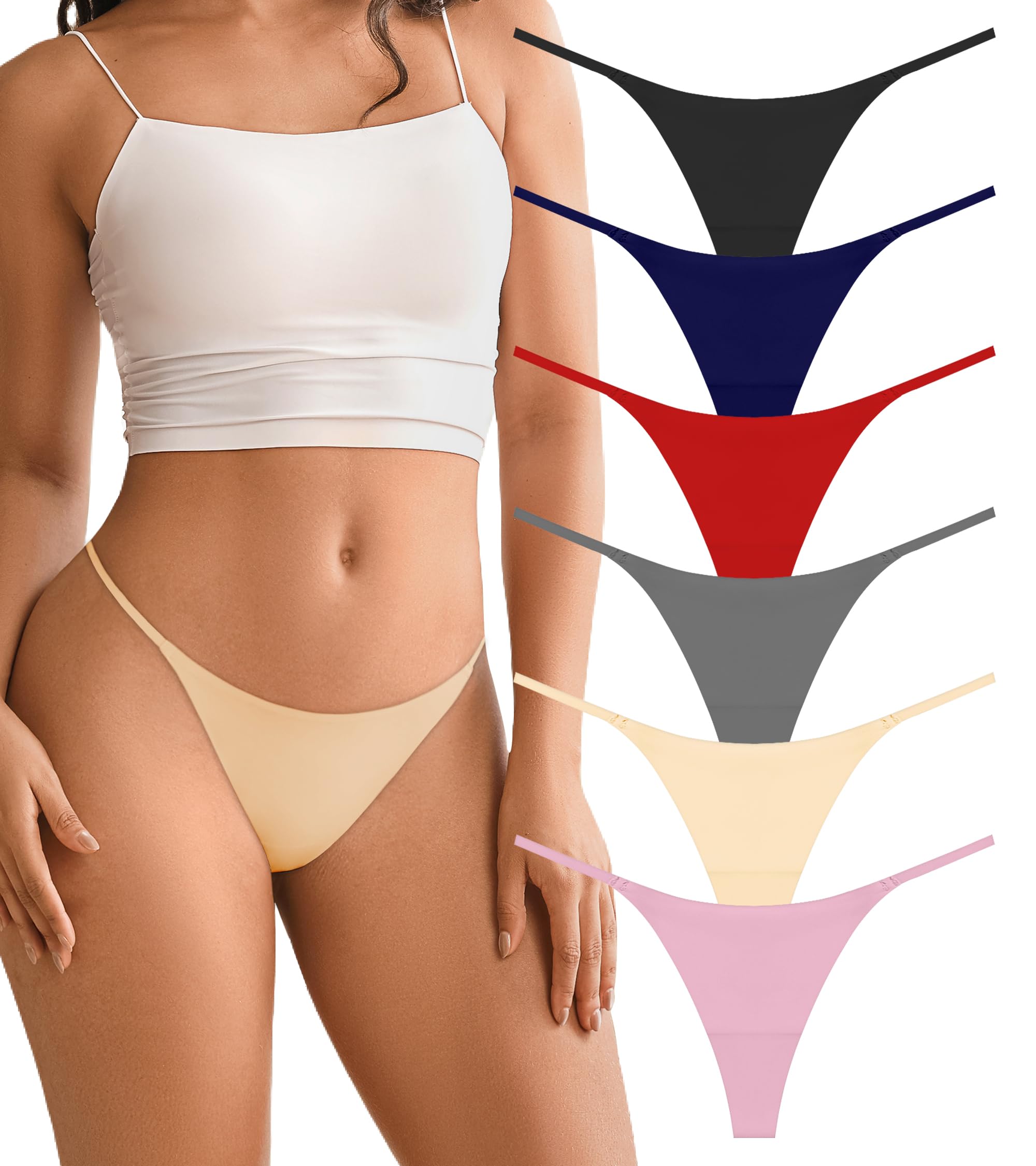 DEANGELMON Seamless G-string Thongs for Women - No Show Thong Underwear Low Rise Stretch Panties Workout Pack