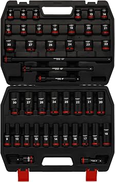 MIXPOWER 43 Pieces 1/2" Drive Deep and Shallow Impact Socket Set, 6 Point,Metric Sizes 9-30mm, 1/2 Impact Universal Joint, 1/2"Drive Extension Bars3",6",10",15",CR-MO Steel Mechanic Socket Set
