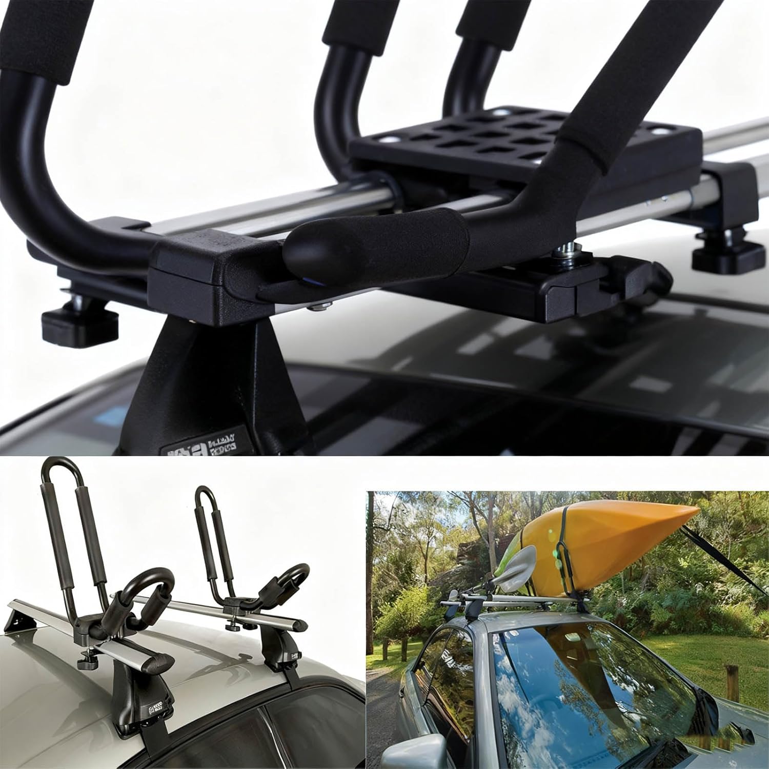 Heavy Duty Kayak Canoe Roof Rack J Shaped Design 100kg Capacity for SUV Truck Aerodynamic Tool Less Installation Car Top Rack for Water Sports