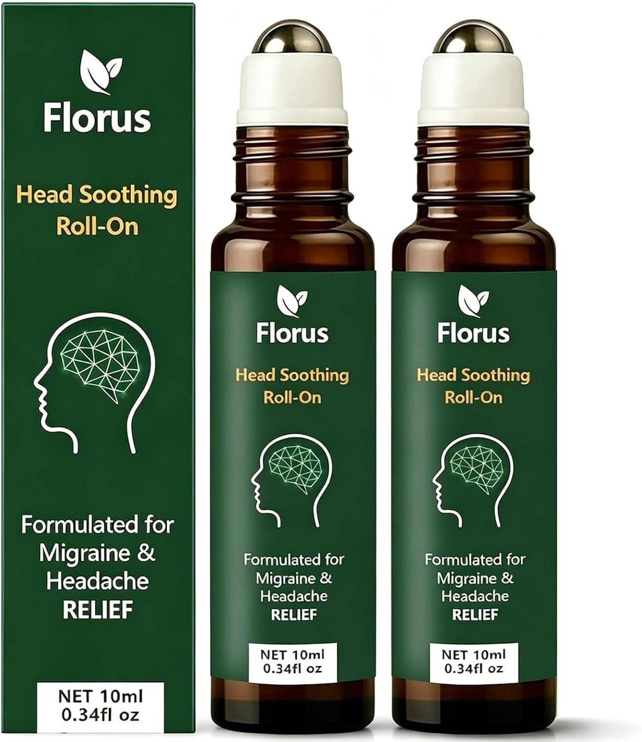 Florus Migraine Relief Roll On, Cooling Roll-On Applicator (2PCS)