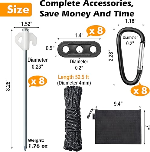 Miniatura 2 de 26 piezas, estacas de metal para inflables, estacas de tienda de campaña resistentes con cuerda y gancho de clip, ajustador de cable, clavijas de