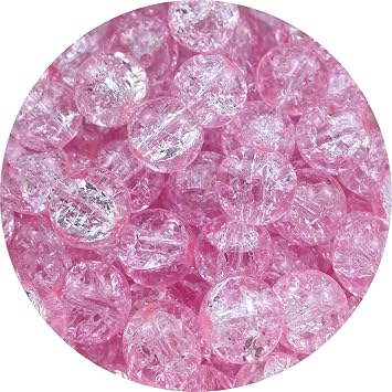 100pcs Crackle Glass Beads 10mm Round Crystal Glass Spacer Crafts Beads for Jewelry Making Necklace Bracelet Earrings DIY CraftsPink