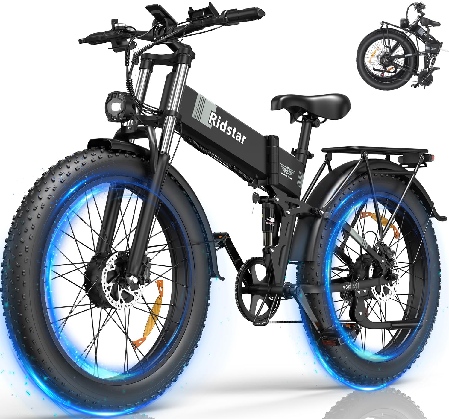 YVY H26 Pro Vélo Électrique Pliable, Autonomie 120km, Batterie Amovible 52V 20Ah, Double Moteur 180Nm, 26" Fat Bike Électrique, VTC 7 Vitesses, E-Bike Double Suspension, Double Disque, Écran LCD