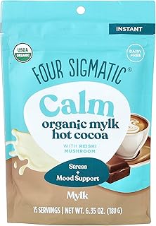 Four Sigmatic Calm Mushroom Cocoa Mix | Organic Mylk Hot Cocoa Mix with Reishi Mushroom | Vegan, Dairy Free | 15 Servings