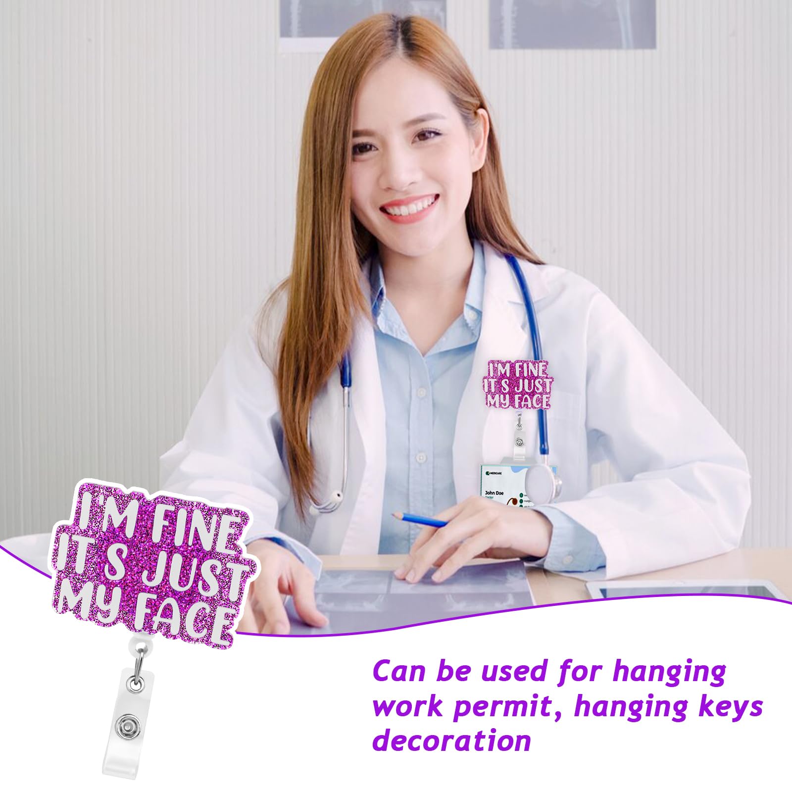 RN Life Badge Reel, Nurse Pin, RN ID Holder, Retractable Acrylic Badge Reel, Glitter Badge Reel - UK - View #2