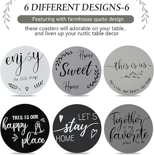 Miniatura 4 de Regalos de inauguración de la casa para decoración del hogar, posavasos de madera con corazón para bebidas, juego de 6 posavasos de granja con