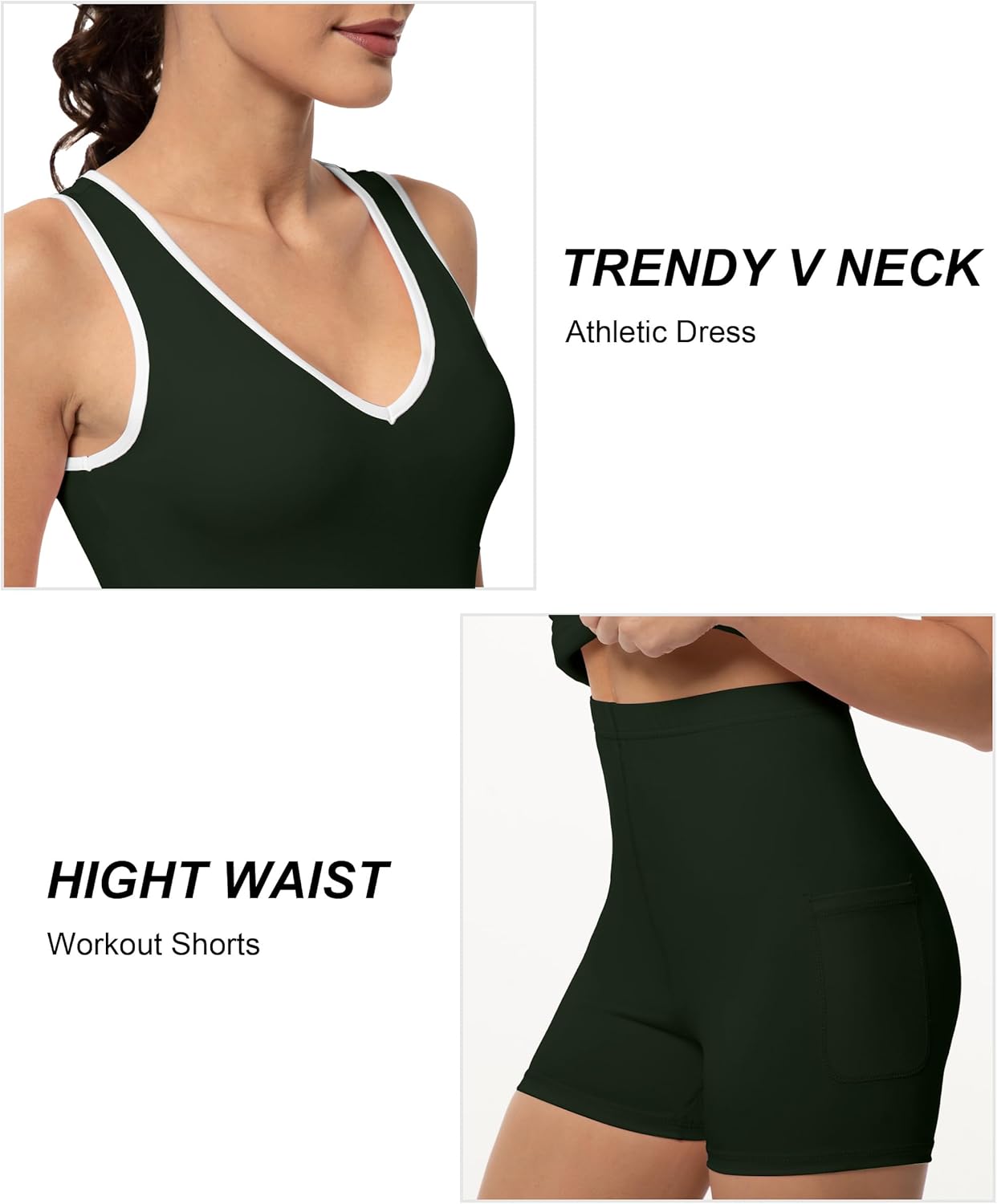 FKEEP Tennis Dress with Shorts Womens V Neck Athletic Workout Golf Dress Casual Sleeveless Colorblock Dress - Image 4