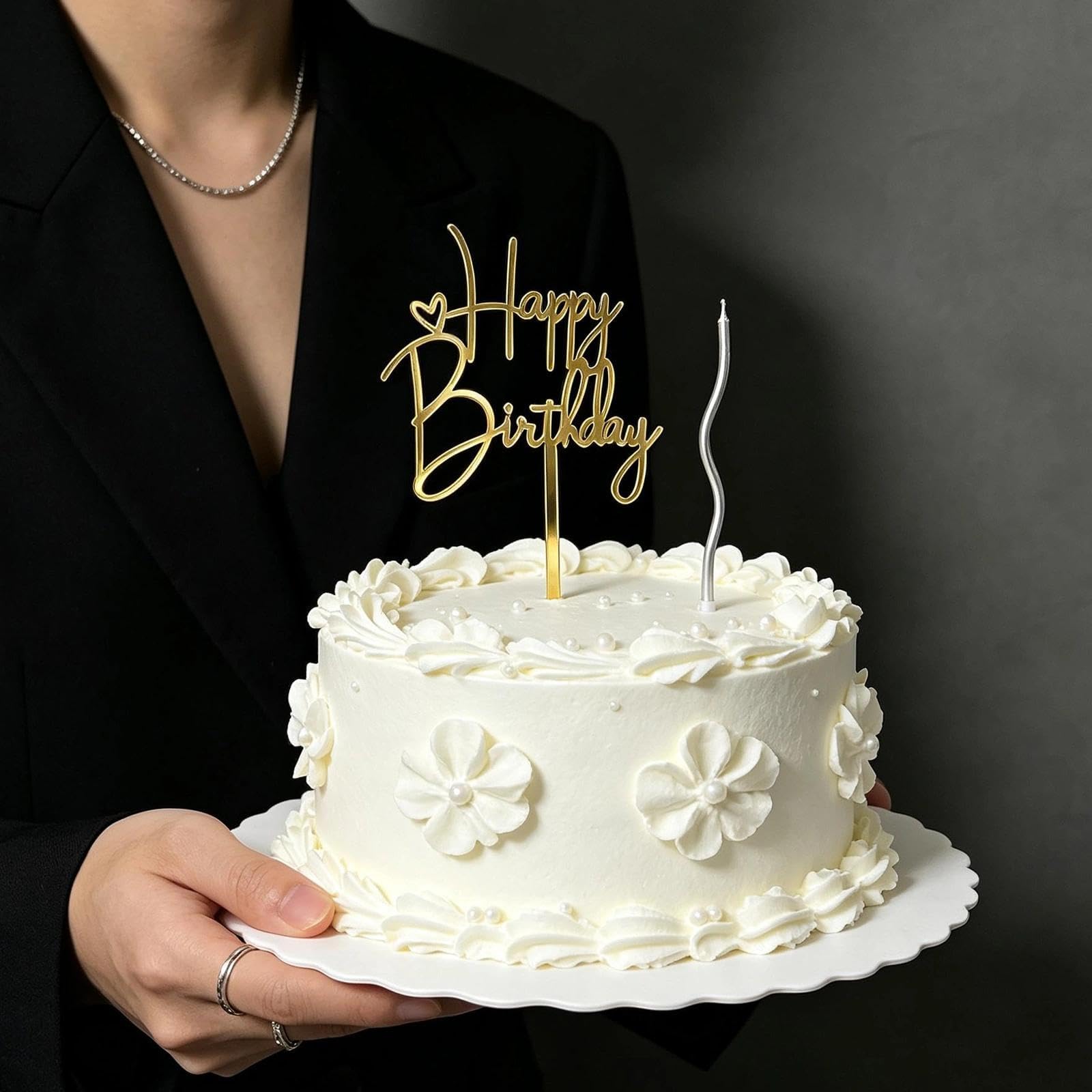 Gold Birthday Cake Toppers - 6 Pack -6 Gold Birthday Cake Toppers - 6 Pack -6