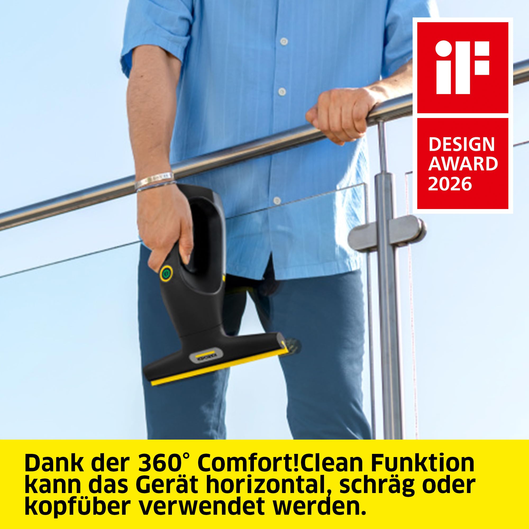 Kärcher Akku-Fenstersauger WV 2 Universal Precision+ Black, Akkulaufzeit: 35 min., Schmutzwassertank: 120 ml, 2 Absaugdüsen, Sprühflasche mit Mikrofaser-Wischbezug, 20 ml Fensterreiniger, USB-C-Port