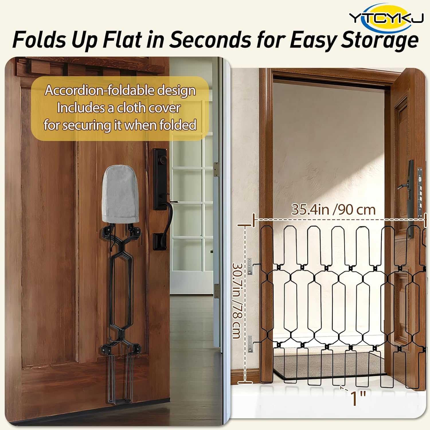 Retractable Pet Gate for Front Door - 35.4" Extra Wide, 30.7" Tall Heavy Duty Metal Retractable Door Barrier, Easy Install Safety Dog Gate for Front Door, RVs to Prevent Dogs from Dashing Out